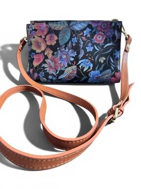 Valentina Midnight Floral Leather Crossbody Bag Purse Made In Italy
